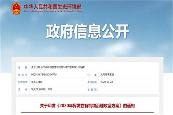 2020年挥发性有机物治理攻坚方案